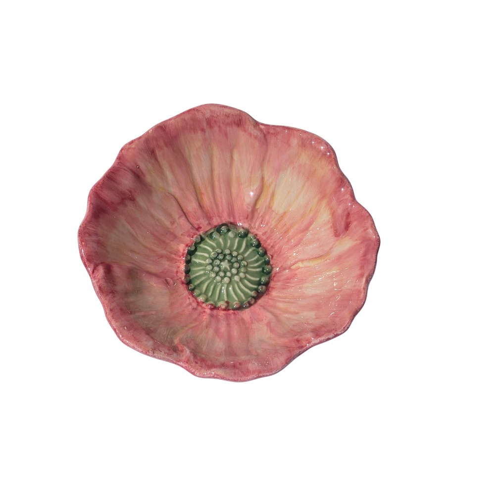 Set of 4 Merceri Handcrafted Pink Flower 5" Bowls with Green Center